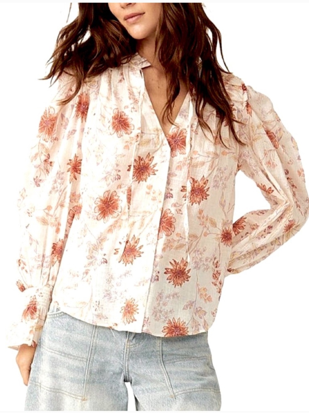 Free People Meant To Be Blouse in Ivory Combo Sz XS NWT
